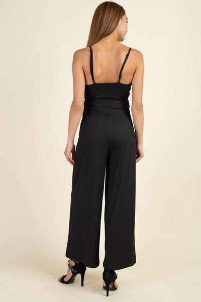 Waist Side Belt Rib Jumpsuit