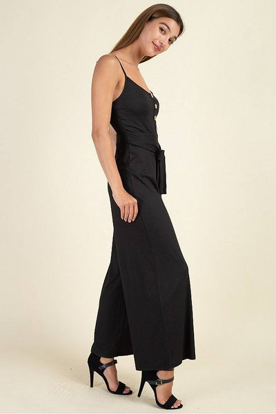 Waist Side Belt Rib Jumpsuit