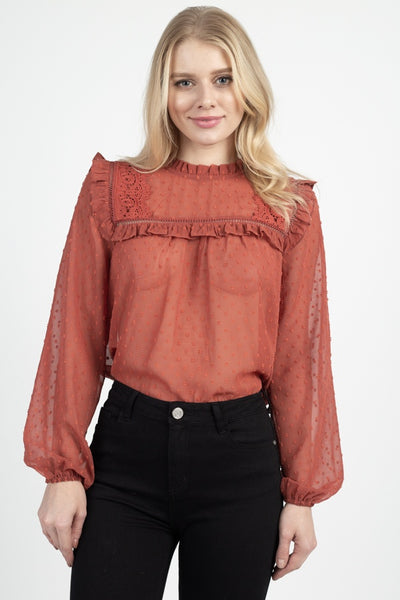 Sheer Swiss Dot Ruffle Top