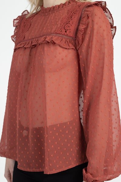 Sheer Swiss Dot Ruffle Top