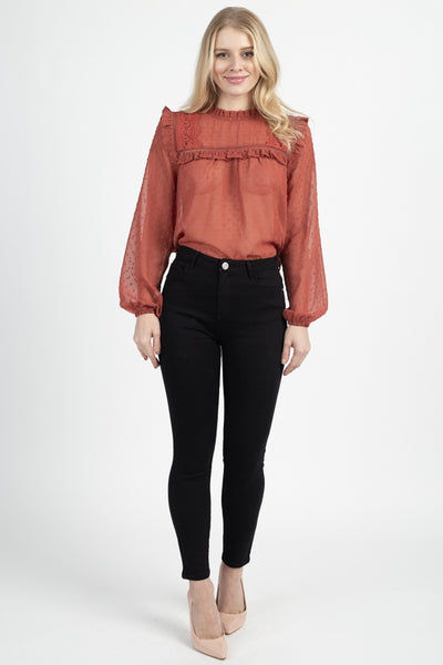 Sheer Swiss Dot Ruffle Top