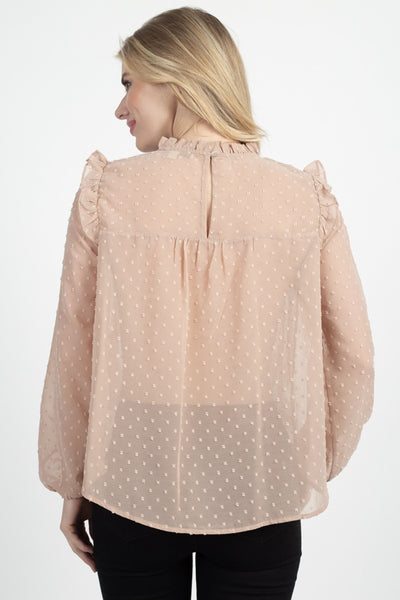 Sheer Swiss Dot Ruffle Top