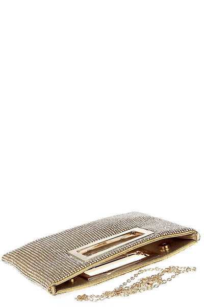 Designer Fashion Multi Rhinestone Clutch Purse With Chain