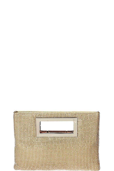 Designer Fashion Multi Rhinestone Clutch Purse With Chain