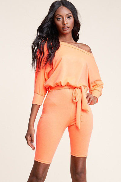 Slouchy Solid French Terry 3/4 Sleeve Romper