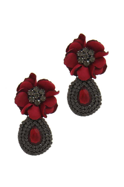 Flower Rhinestone Post Drop Earring