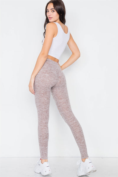 Marled Taupe Sheer Lining Distressed Leggings