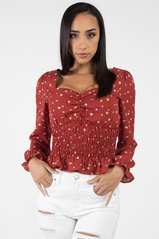 Floral Sweetheart Ruffle Top