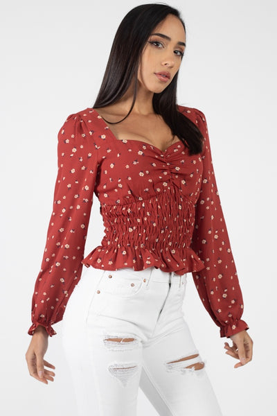 Floral Sweetheart Ruffle Top