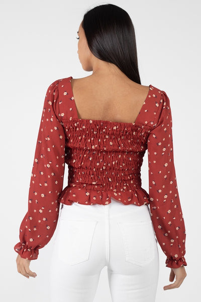 Floral Sweetheart Ruffle Top