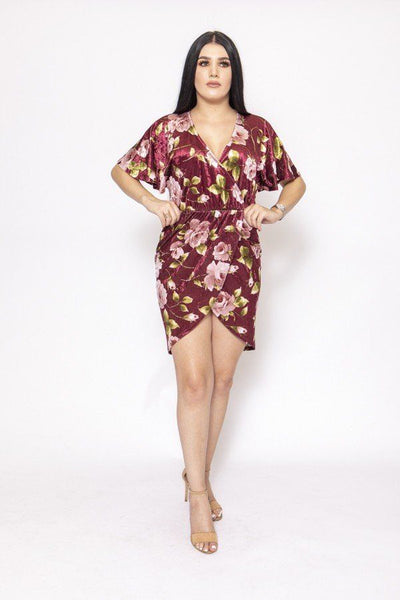 Floral Print, Velvet, Short Dress