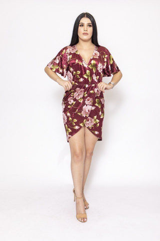 Floral Print, Velvet, Short Dress