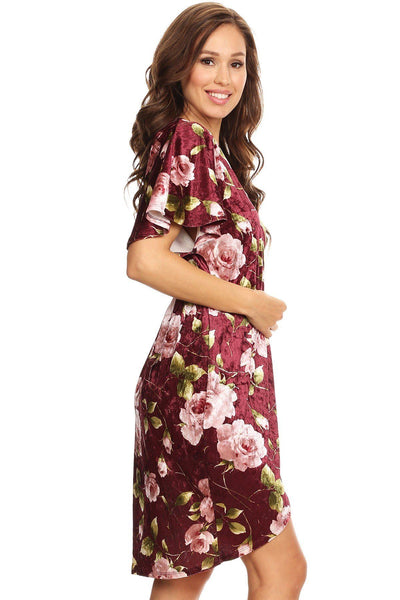 Floral Print, Velvet, Short Dress