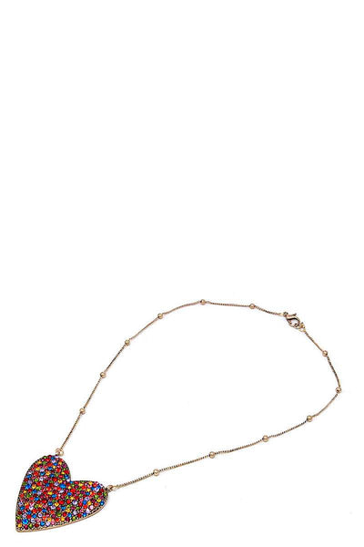 Multi Rhinestone Heart Pendant Necklace
