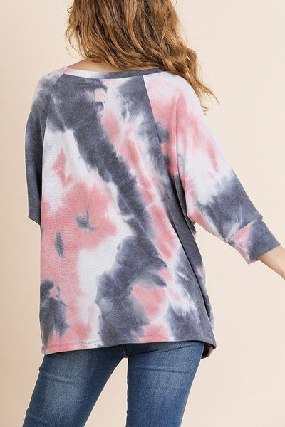 Tye Dye 3/4 Sleeve Round Neck Top