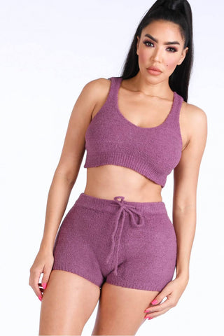 Textured Knitted Tank Top Short Set