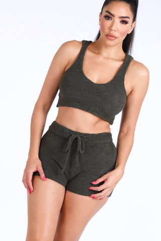 Textured Knitted Tank Top Short Set