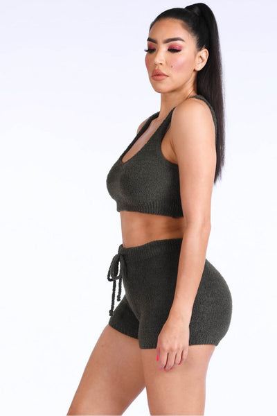 Textured Knitted Tank Top Short Set