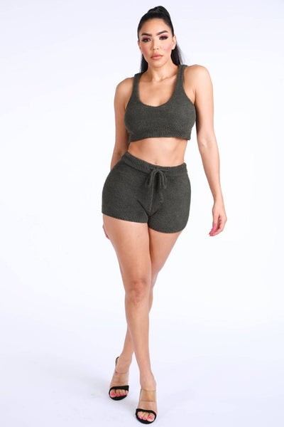 Textured Knitted Tank Top Short Set