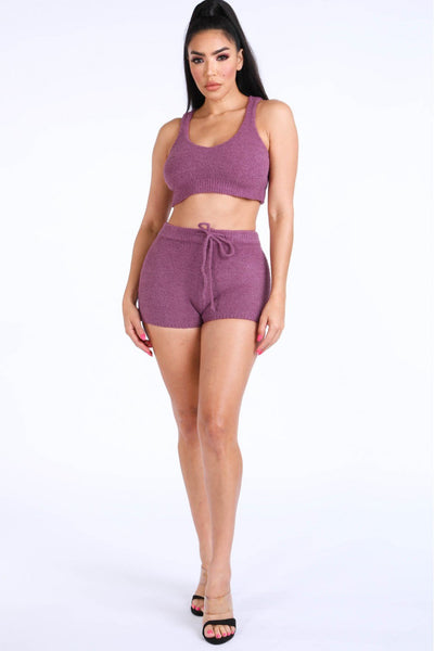 Textured Knitted Tank Top Short Set