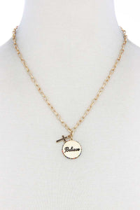 Believe Engrave Metal Circle Pendant Necklace