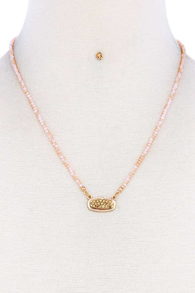 Fashion Beaded Oval Pendant Necklace And Earring Set