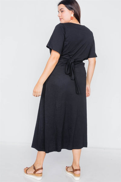 Plus Size Cotton V-neck Wrap Opal Button Down Maxi Dress