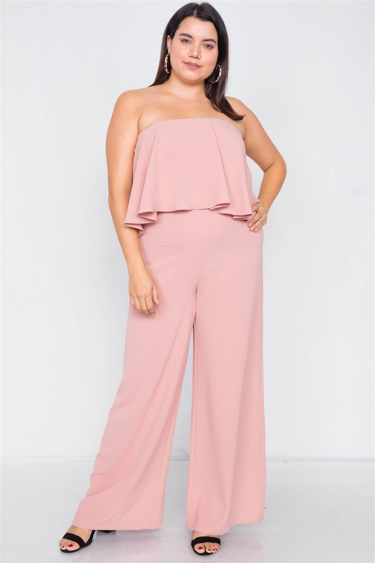 Plus Size Off-the-shoulder Flounce Wide Leg Jumpsuit