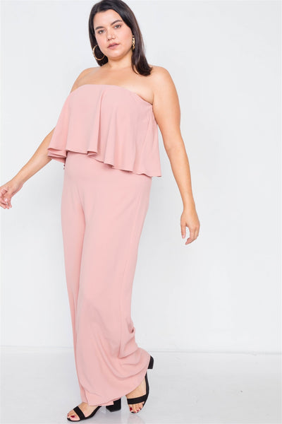 Plus Size Off-the-shoulder Flounce Wide Leg Jumpsuit