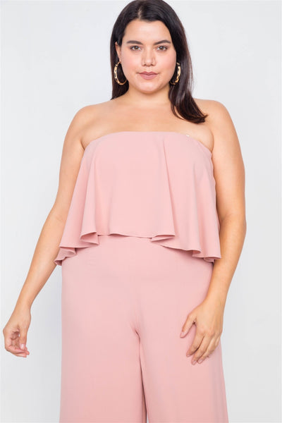 Plus Size Off-the-shoulder Flounce Wide Leg Jumpsuit