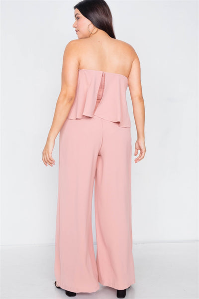 Plus Size Off-the-shoulder Flounce Wide Leg Jumpsuit