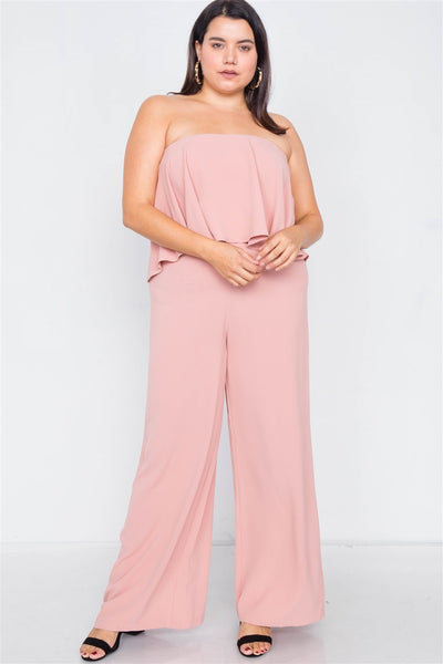 Plus Size Off-the-shoulder Flounce Wide Leg Jumpsuit