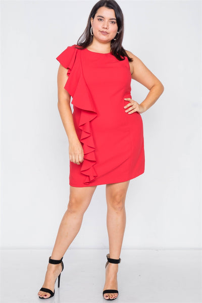 Plus Size Trim Frill Sleeve Mini Dress