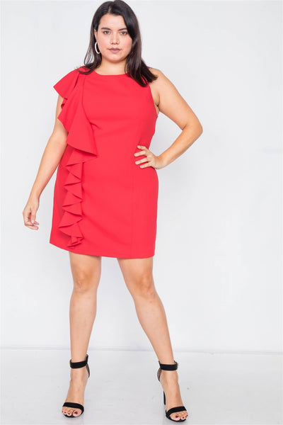 Plus Size Trim Frill Sleeve Mini Dress