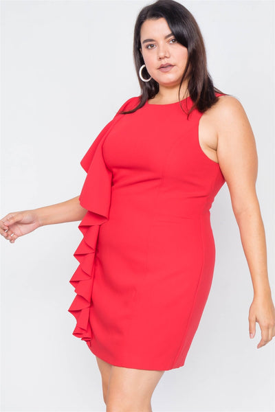 Plus Size Trim Frill Sleeve Mini Dress