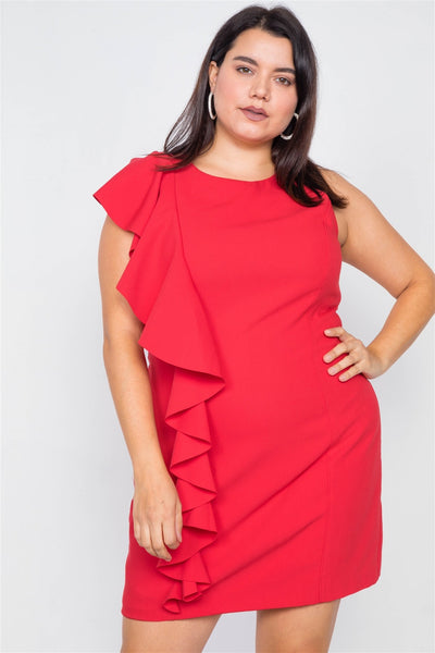 Plus Size Trim Frill Sleeve Mini Dress