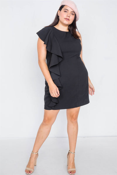 Plus Size Trim Frill Sleeve Mini Dress
