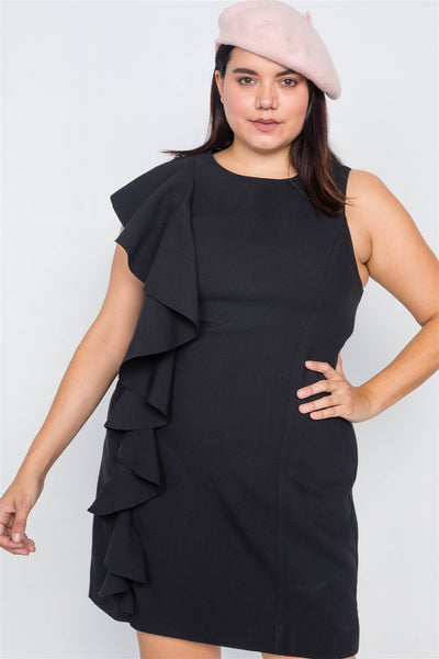 Plus Size Trim Frill Sleeve Mini Dress