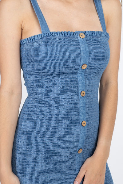Denim Wash Smocked Mini Dress