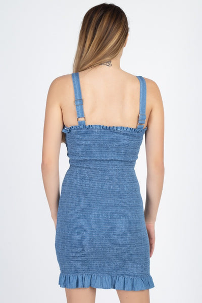 Denim Wash Smocked Mini Dress