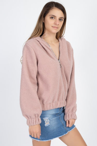 Faux Fur Drawstring Hooded Jacket