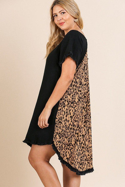 Linen Blend Short Ruffle Sleeve Round Neck Dress