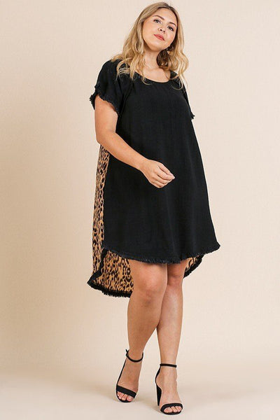Linen Blend Short Ruffle Sleeve Round Neck Dress