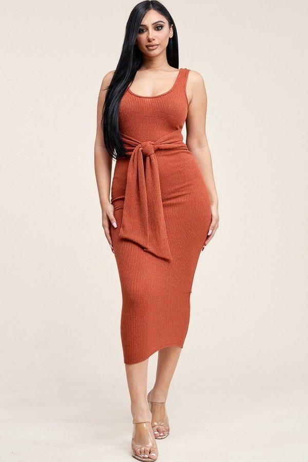 Embellished Rib Knit Sleeveless Midi Dress