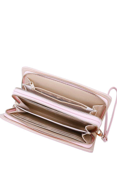 Fashion Solid Color Double Side Long Wallet With Hand Strap