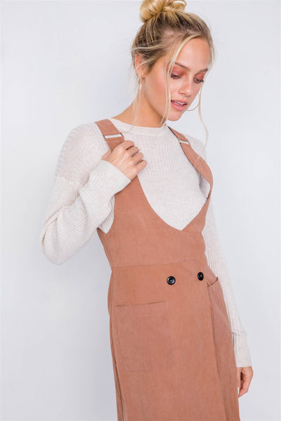 Mocha Vintage Suede Front Button Office Chic Mini Dress