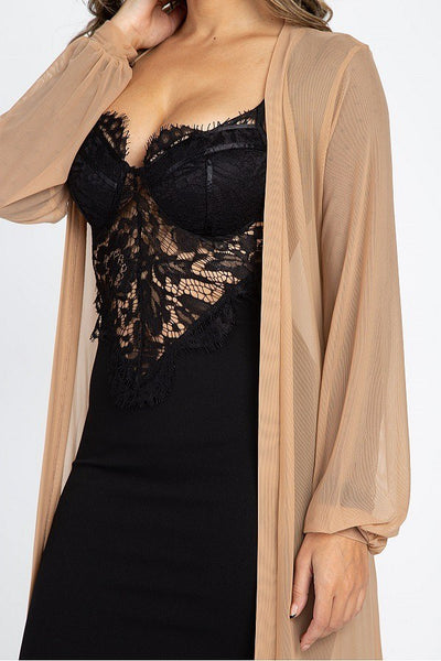 Sheer Mesh Open Front Cardigan