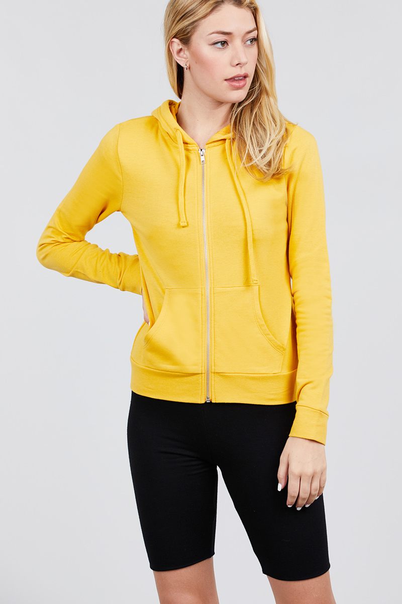 Long Sleeve Zipper French Terry Jacket W/ Kangaroo Pocket