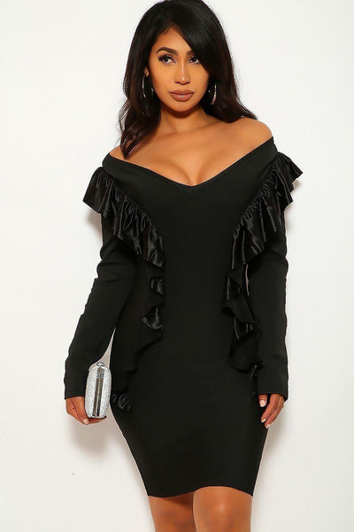 Long Sleeve, Off The Shoulder, V-cut Neckline Dress