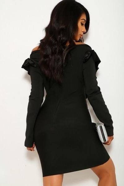 Long Sleeve, Off The Shoulder, V-cut Neckline Dress